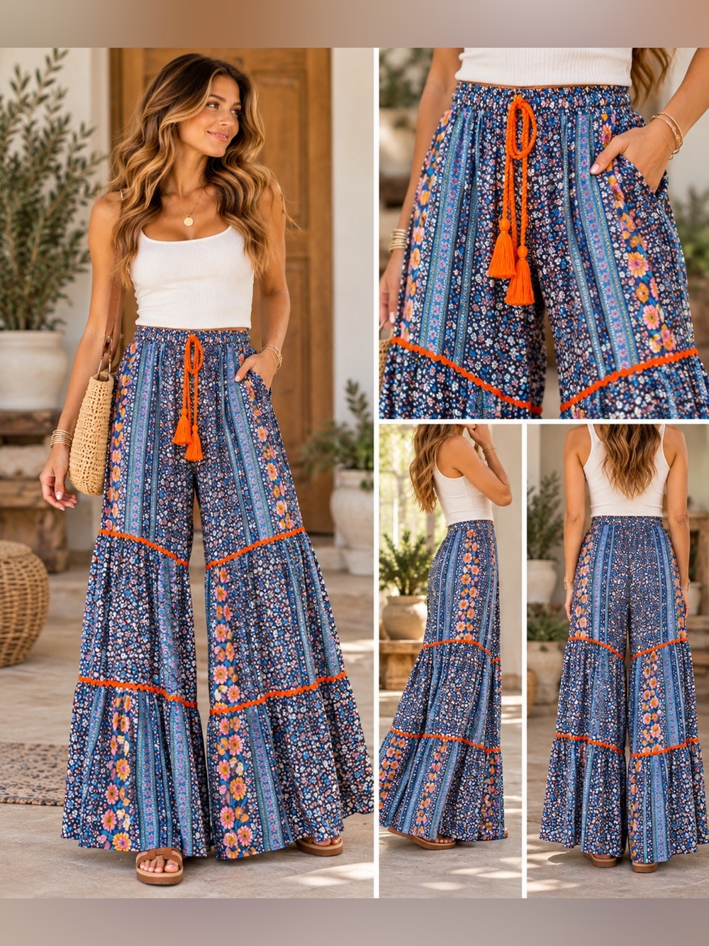 Easel Wide Leg Boho Colorful Pants Size 1X